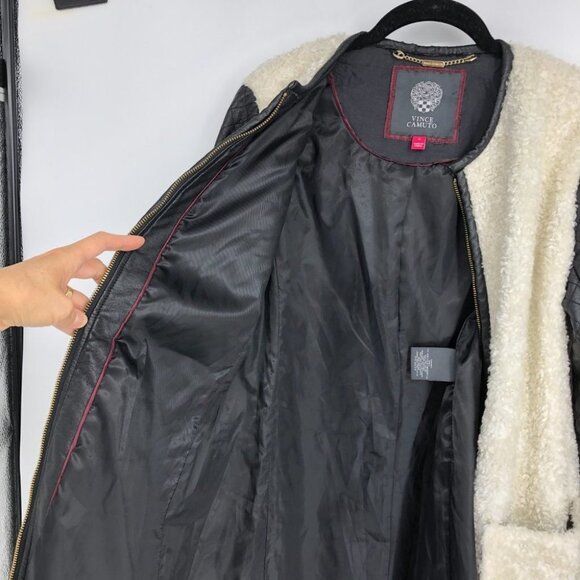 Vince Camuto cream & black shearling faux leather trench coat size  S - Picture 13 of 16